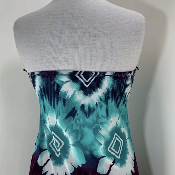 Summer Maxi Dress Bandeau Halter Top Multicoloured Stretch Green Purple L 10-12 - Picture 8 of 8